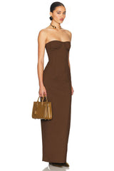 Espresso Brown Strapless Corset Maxi Gown