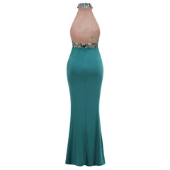Teal/Pink/Red Halter Neck Floral Sequin Gown