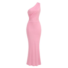 Blush Pink One-Shoulder Midi Gown