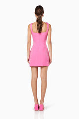 Pink 3D floral square-neck mini dress